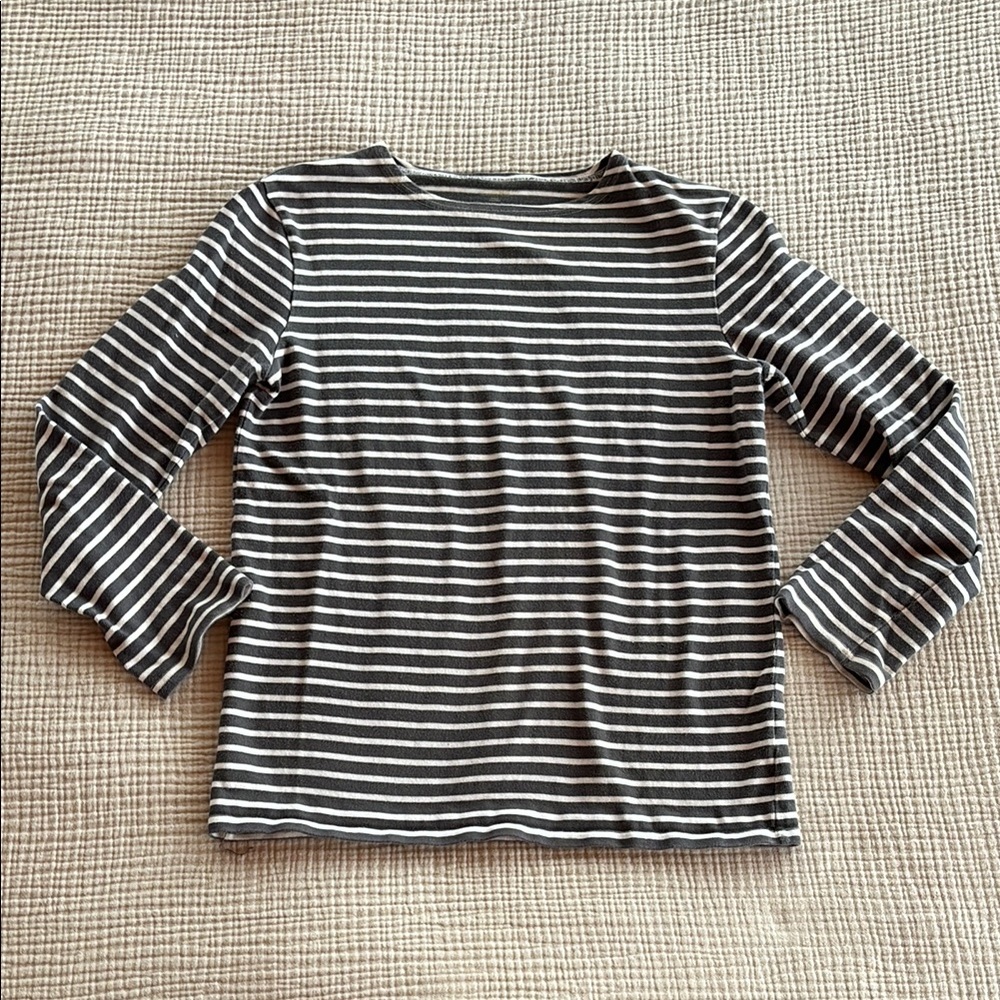 Garnet Hill Black and White Striped Long Sleeve Tee